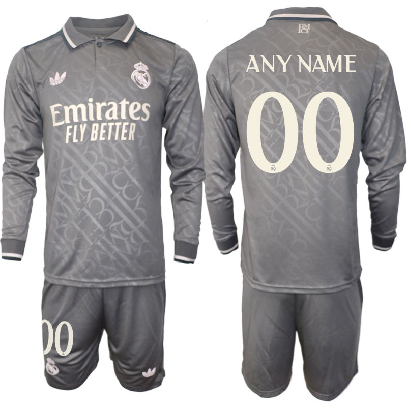 Men 2024-2025 Club Real Madrid away Long Sleeves Grey Customized Soccer Jersey->customized soccer jersey->Custom Jersey